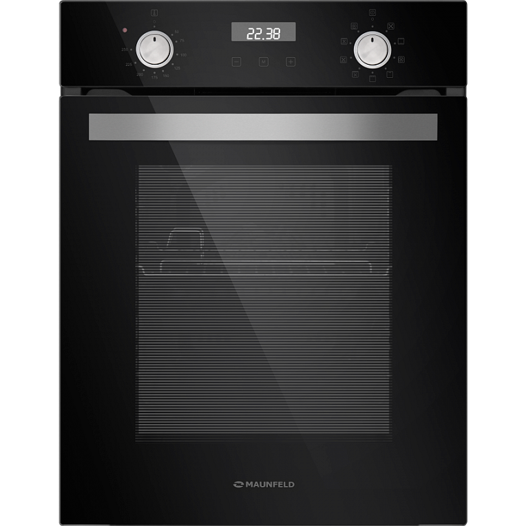 Шкаф духовой электрический MAUNFELD EOEM519B/ 448х546х595 мм, Независимый тип установки, класс энергопотребления А,  10 основных режимов,  электронное управление, дисплей, двойное стекло дверцы, металлическая ручка дверцы, холодный фронт, эмаль легкой очистки, объем 51 л, таймер,гриль,конвекция, черный цвет