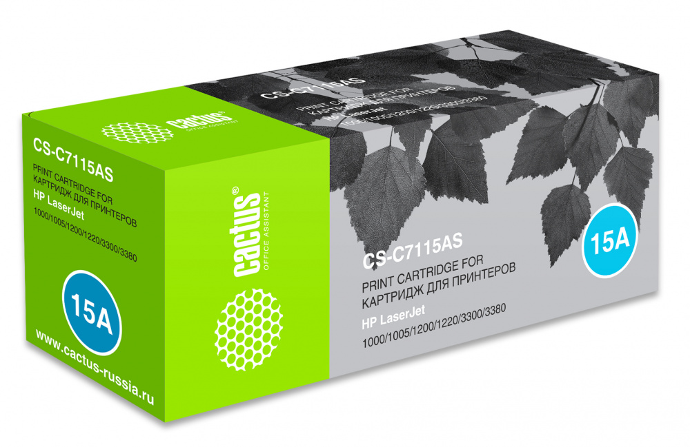CACTUS C7115A Картридж (CS-C7115AS) для принтеров HP LaserJet 1000/1005/1200/1220/3300/3380, 2500 стр.