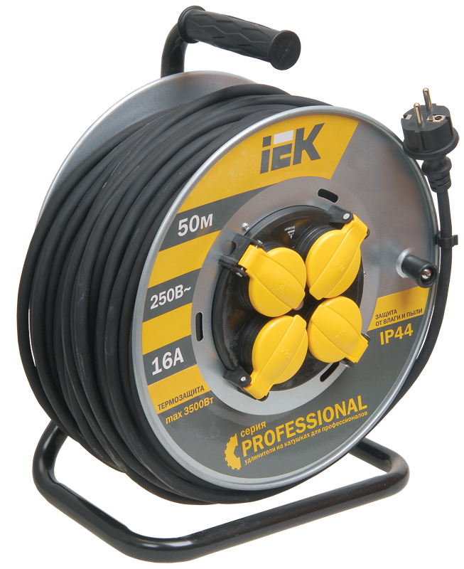 Катушка УК50 на мет с т/з 4 места 2Р+PЕ/50м КГ 3х2,5мм2 IP44 "Professional"