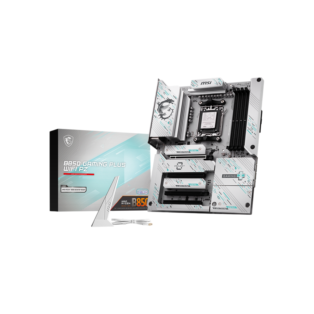 Материнская плата MSI B850 GAMING PLUS WIFI PZ, AM5, AMD B850, 4xDDR5, 4xSATA, 3xM.2, 1xPCIe 5.0 x16, 1xPCIe 4.0 x4, 2xPCIe 3.0 x1, 1xDP, 1x5Gb LAN, Wi-Fi 7, Bluetooth 5.4, 2xUSB-C 10Gbps, 1xUSB-C 5Gbps, 1xUSB-A 10Gbps, 1xUSB-A 5Gbps, 4xUSB-A 2.0, 3x3.5 мм, 7.1, ATX