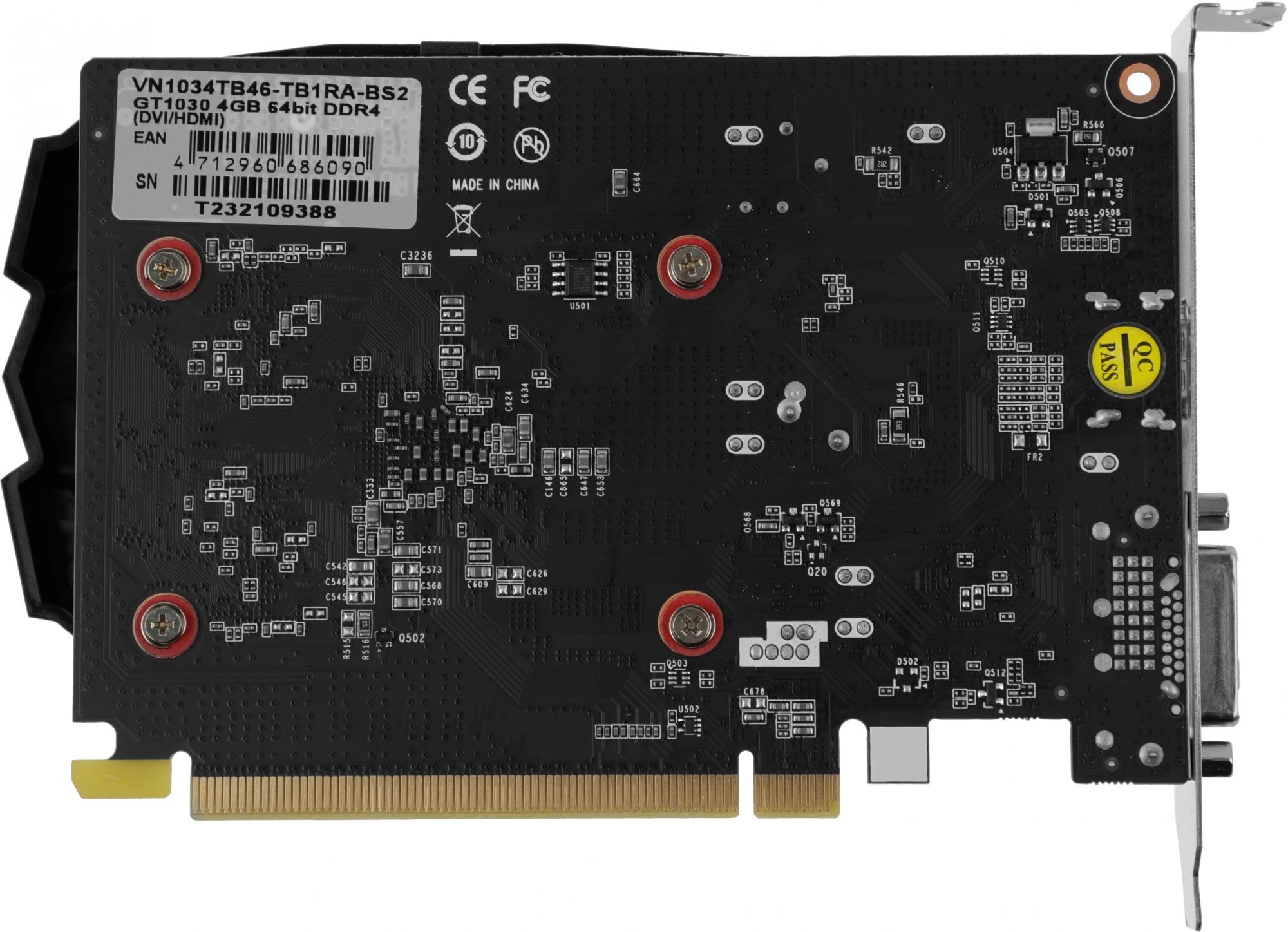 Видеокарта Biostar PCI-E 4.0 VN1034TB46 NVIDIA GeForce GT 1030 4Gb 64bit DDR4 1152/2000 DVIx1 HDMIx1 HDCP Ret [VN1034TB46]