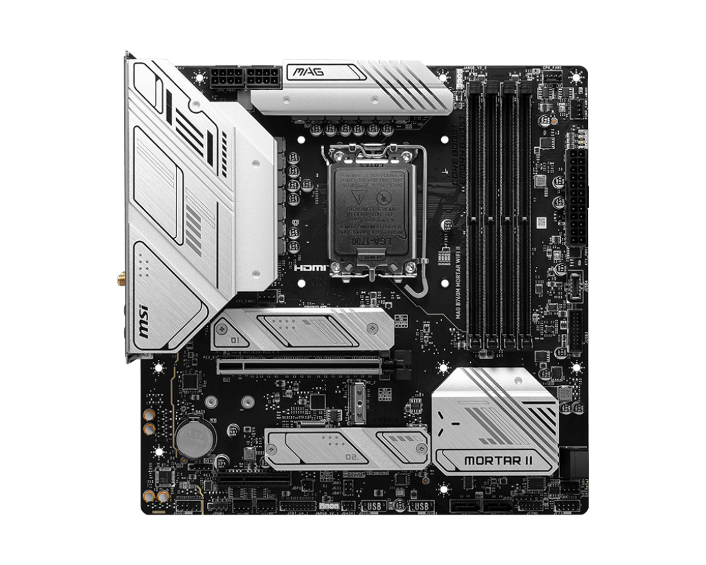 Материнская плата MSI MAG B760M MORTAR WIFI II, LGA 1700, Intel B760, 4xDDR5, 4xSATA, 3xM.2, 1xPCIe 5.0 x16, 1xPCIe 4.0 x4, 1xHDMI, 1xDP, 1xUSB Type-C, 1x2.5Gb LAN, 3xUSB-A 2.0, 3xUSB-A 3.2 Gen 2, 5x3.5 мм, 7.1, mATX