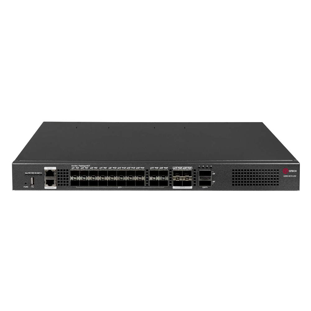 Коммутатор/ Управляемый стекируемый коммутатор уровня L3, 20 портов 1G/10G SFP+, 4 порта 10G/25G SFP28, 2 порта 40G QSFP+, поддержка до 32 портов 10G, 4K VLAN, 32KMAC адресов, 1 порт USB 2.0, 1 консольный порт, 1 порт MGMT, 2 сменных БП (поставляются отдельно), разме