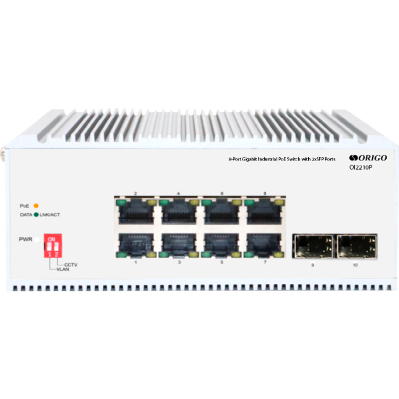 Коммутатор/ Unmanaged Industrial Switch 8x1000Base-T PoE, 2x1000Base-X SFP, PoE Budget 185W, Surge 4KV, -40 to 75°C