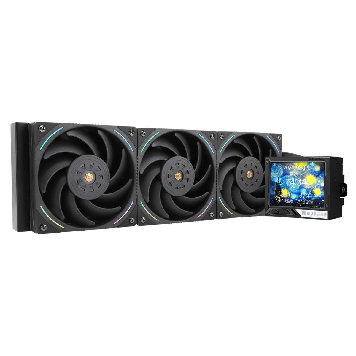 Водяное охлаждение для процессора/ Water Cooling System Thermalright Mjolnir Vision 360 (360mm, LED, Black, ARGB/ Fans: 3x120mm, 69CFM, 27dBA, 2150RPM/ Pump height 65mm, Rad thickness 27mm/ S: 1700, 1200, 1851, 115X, 2011, 2066, AM5, AM4)