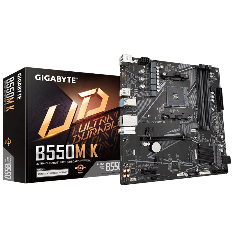 Материнская плата/ MB GIGABYTE AMD B550 sAM4, 4xDDR4(128GB), HDMI 2.1/DP, 1xPCIe 4.0x16, 1xPCIe 3.0, 1xLAN, 4xSATA 6Gb/s, 2xM.2, 4xUSB 3.2, 4xUSB 2.0, 1xPS/2, mATX