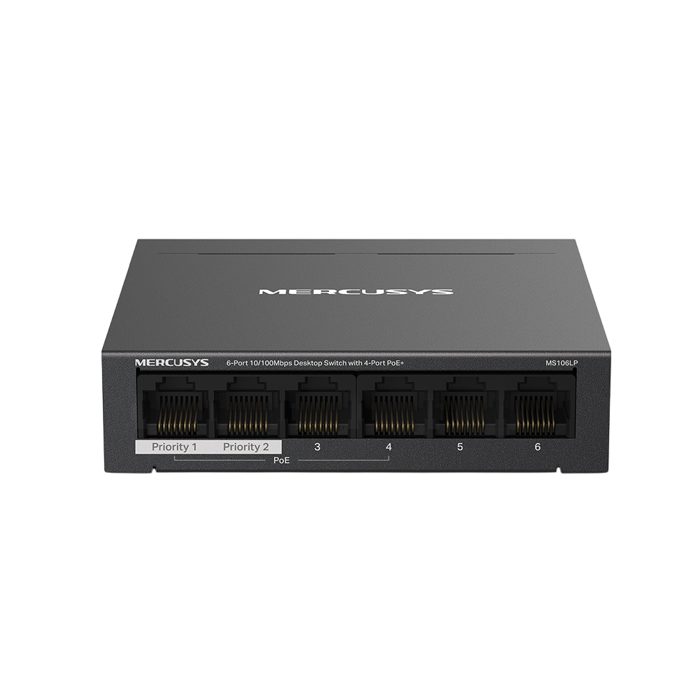 Коммутатор Mercusys MS106LP, 6×100M, 4×PoE+, 40Вт