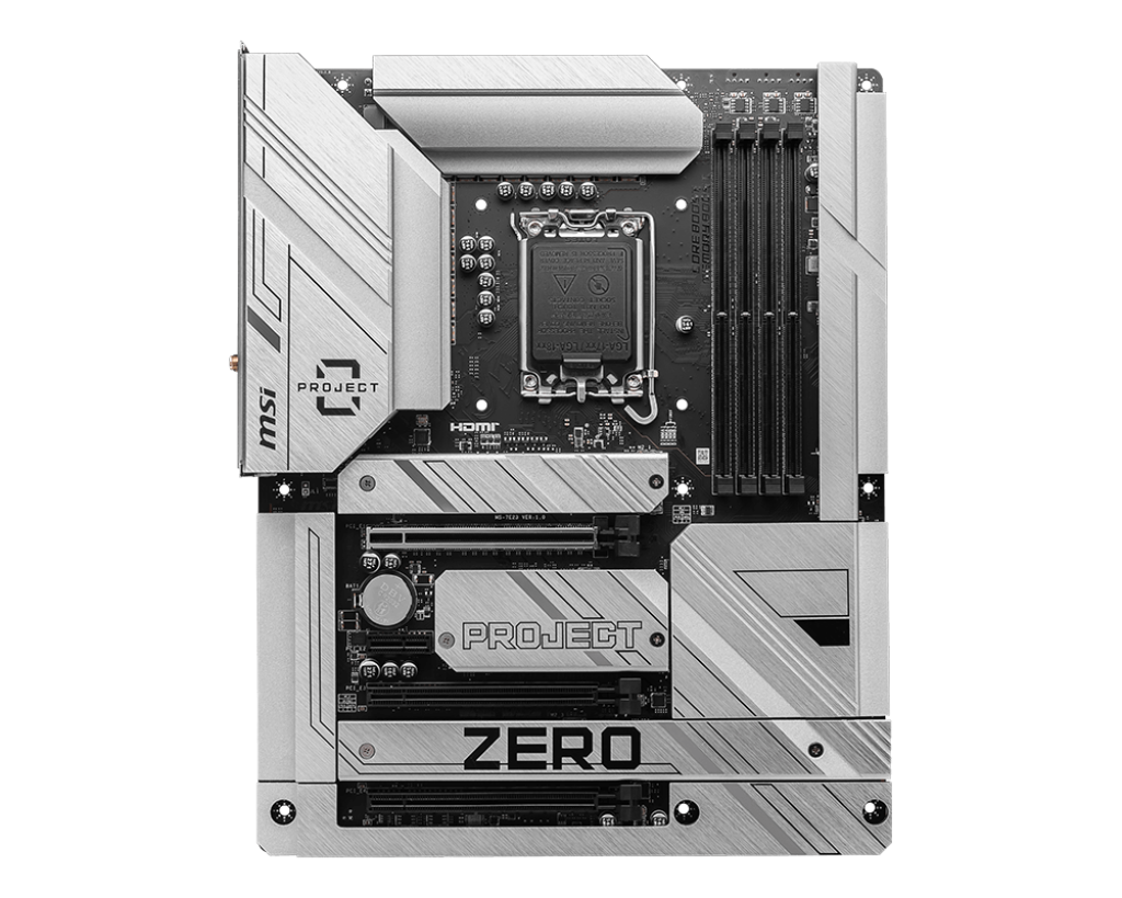 Материнская плата MSI Z790 PROJECT ZERO Z790, LGA1700, 4*DDR5, 3*PCIEx16, 1*PCIEx1, 4*M.2, 2*TypeC, 1*USB3.2Gen2, 6*USB3.2Gen1, 8*USB2.0, 6*SATA3.0, 2.5G, DP, HDMI, ATX, RTL