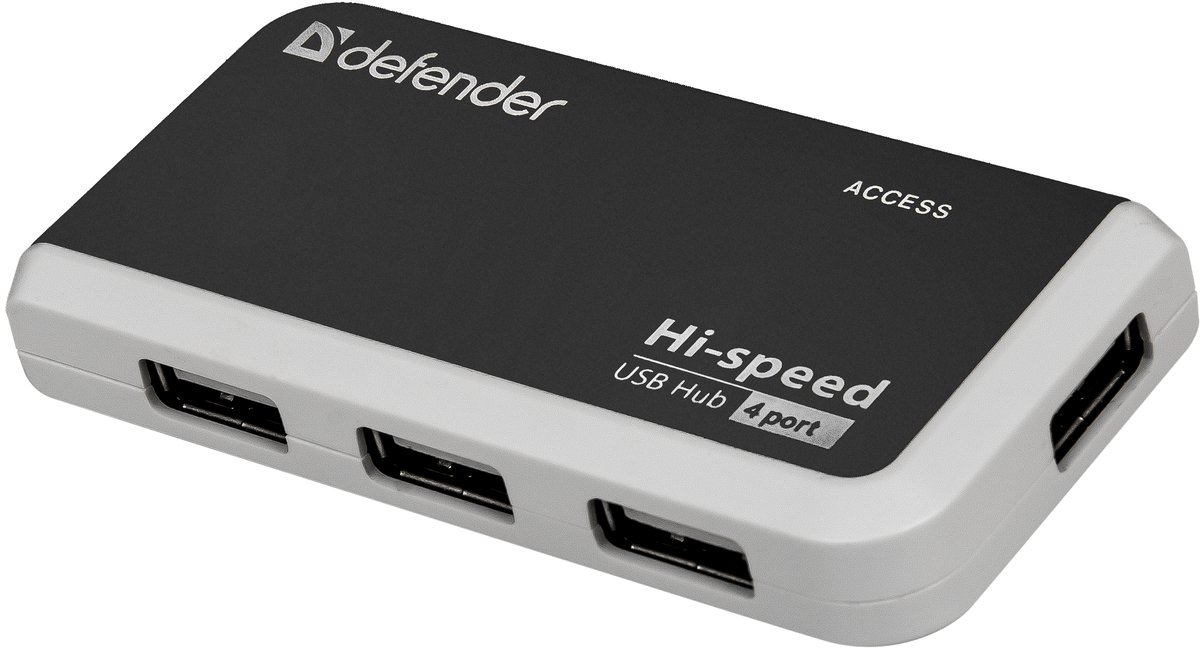 Defender Разветвитель QUADRO INFIX USB2.0 - 4 порта, скор. - до 480 Мбит/с, + кабель USB 2.0 A(M) - MiniB (M) - 1м.