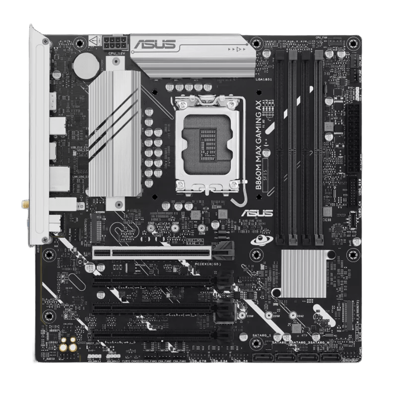 Материнская плата ASUS B860M MAX GAMING AX, LGA1851, B860, 4*DDR5, 4*SATA, 3*M.2, 4*USB 3.2, 4*USB 2.0, Type-C, 2*PCIx16, DP, mATX; 90MB1JZ0-M0EAY0