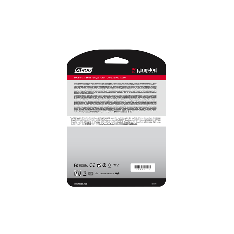 Твердотельный накопитель/ Kingston SSD A400, 480GB, 2.5" 7mm, SATA3, 3D TLC, R/W 500/450MB/s, TBW 160, DWPD 0.3 (36 мес)