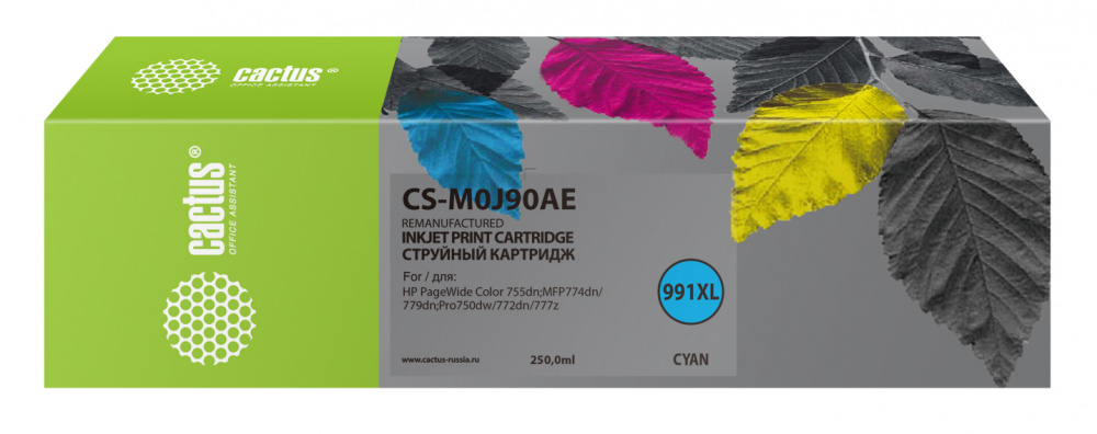 -/ Картридж струйный Cactus CS-M0J90AE 991XL голубой (250мл) для HP PW 755dn/MFP774dn/779dn/Pro750dw/77