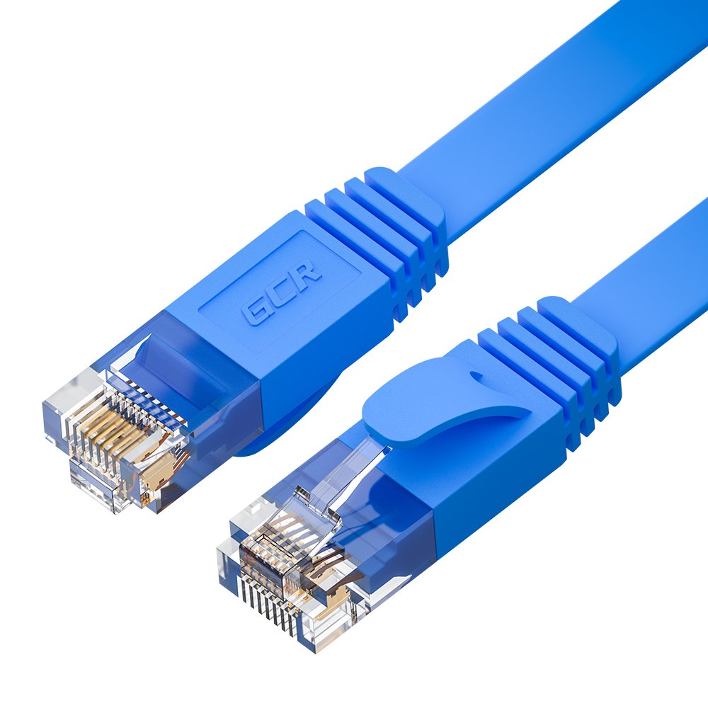 GCR Патч-корд LSZH PROF плоский прямой 1.0m, UTP медь кат.6, синий, 30 AWG, ethernet high speed 10 Гбит/с, RJ45, T568B