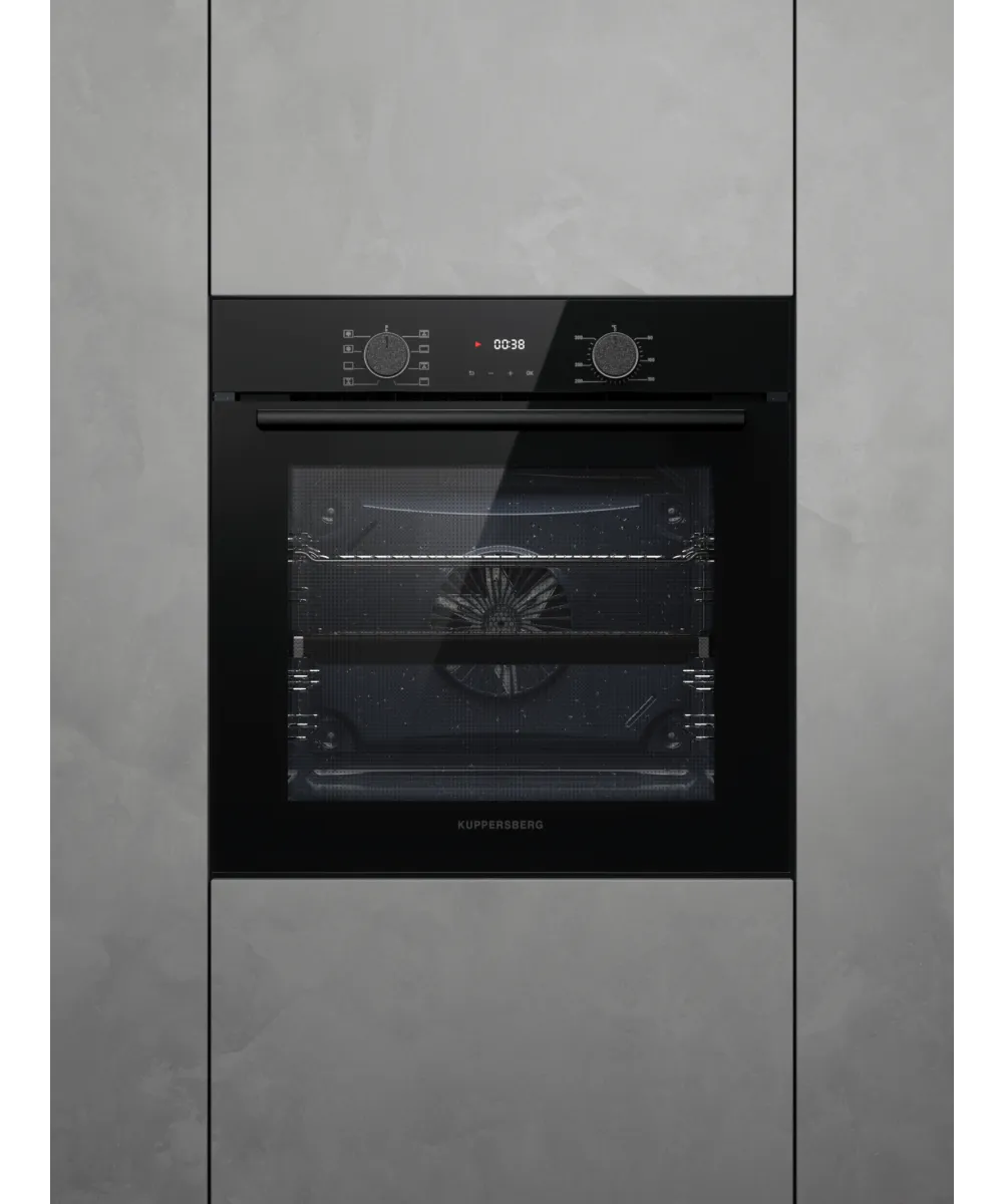 Духовой шкаф Kuppersberg/ KITCHEN RETAIL / Духовой шкаф Kuppersberg, High-Tech, 85 л, поворотное управление/сенсорный дисплей, утапливаемые ручки, LED дисплей, таймер, 8 режимов, макс. температура 300 градусов, телескопические направляющие (на 1 уровень), доводчик двери, цвет черный, цвет фурнитуры черный