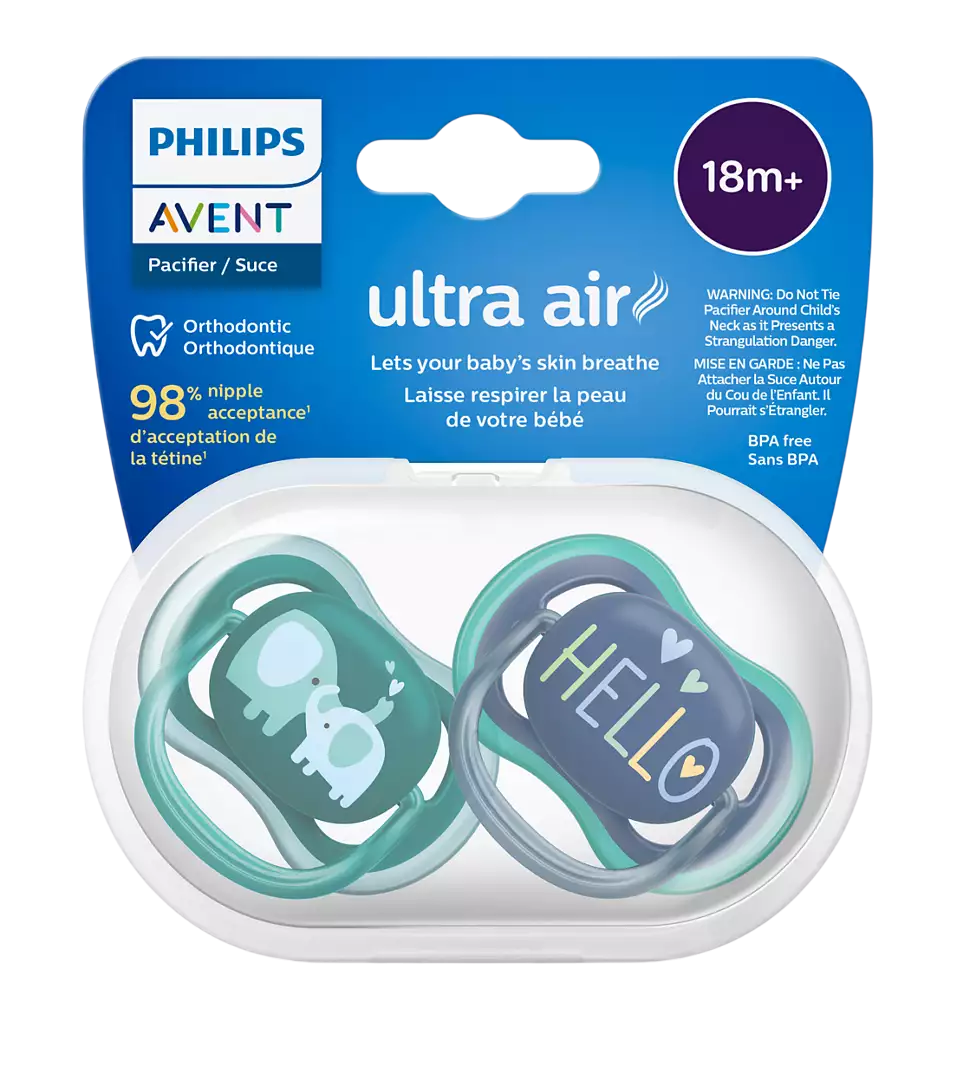 Пустышка Philips Avent ultra air, слоники/HELLO, 18+ мес., 2 шт.