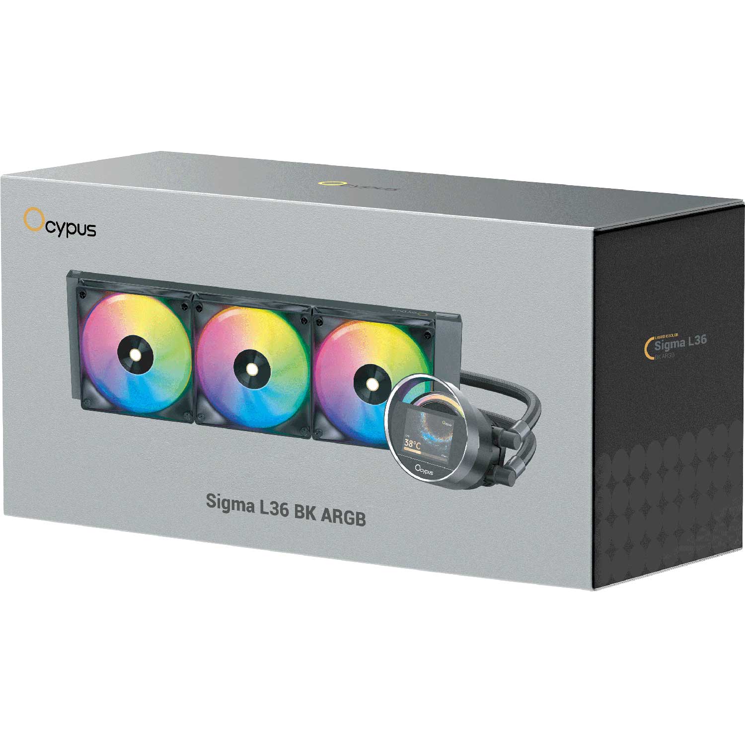 Система жидкостного охлаждения/ Water Cooling System Ocypus Sigma L36 BK ARGB (300W, 360mm, LED, Black, ARGB/ Fans: 3x120mm, 73CFM, 2000RPM/ Pump height 99mm, 27dBA, 3100RPM, Rad thickness 27mm/ S: 1851, 1700, 1200, 115X, AM5, AM4)