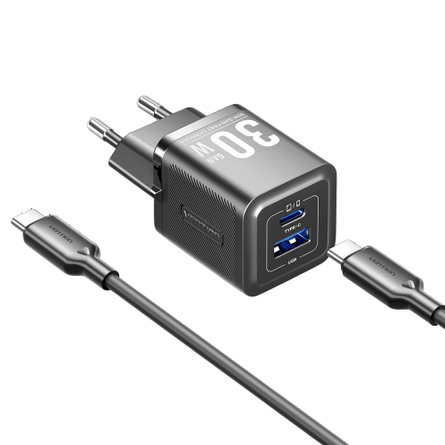 Vention TZ-FEQB0-EU-01 Набор для зарядки Vention з/у GaN 30W 2 порта USB (C + A) и кабель  USB-C  3А  Чёрный, шт.