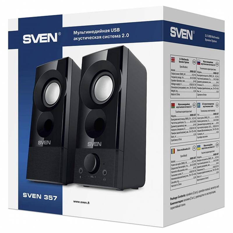 SVEN 357, чёрный, USB, акустическая система 2.0, мощность 2x3 Вт(RMS)