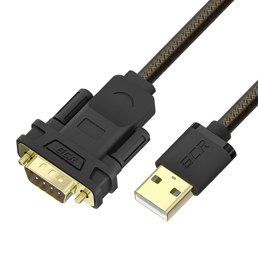 GCR Конвертер-переходник 1.0m PROF USB 2.0 AM / DB9 RS-232  c чипсетом PL2303GS, медь, черно-прозрачный, экран, армирование