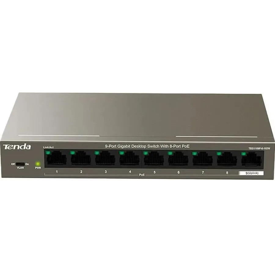 Коммутатор Tenda TEG1109P-8-102W, 9×1GbE, 8×PoE, 92Вт