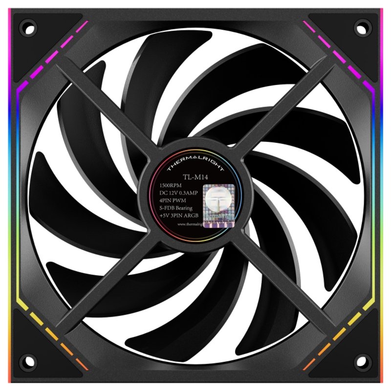Кулер для корпуса/ Case Cooler Thermalright TL-M14 (140x144x25mm, 4-pin PWM, ARGB, 88.75CFM, 23.7dBA, 1500RPM, Black)