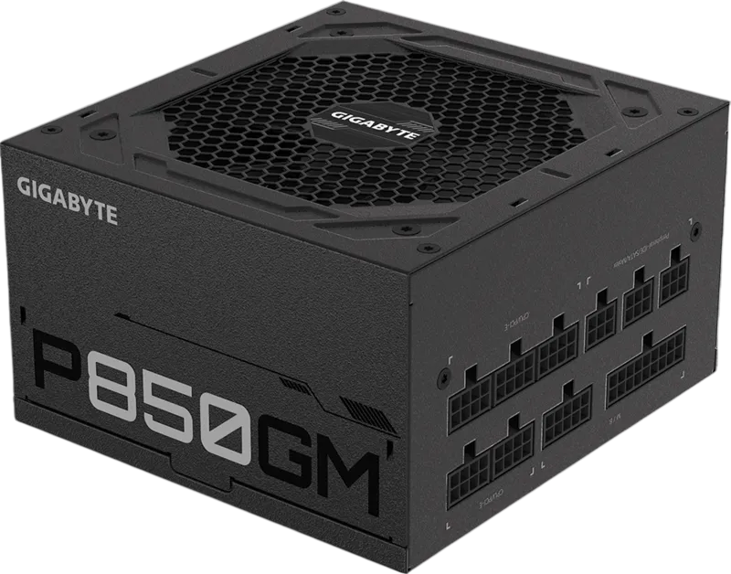 Блоки питания/ Power Supply Gigabyte GP-P850GM, 850W 80+ Gold (ATX, 2.31, Full modular, 1x24(20+4)pin, 2x4+4-pin CPU, 3xMolex, 4x6+2-pin PCIe, 8xSATA3, Active, 120x120mm, 150x140x86mm, APFC, black)