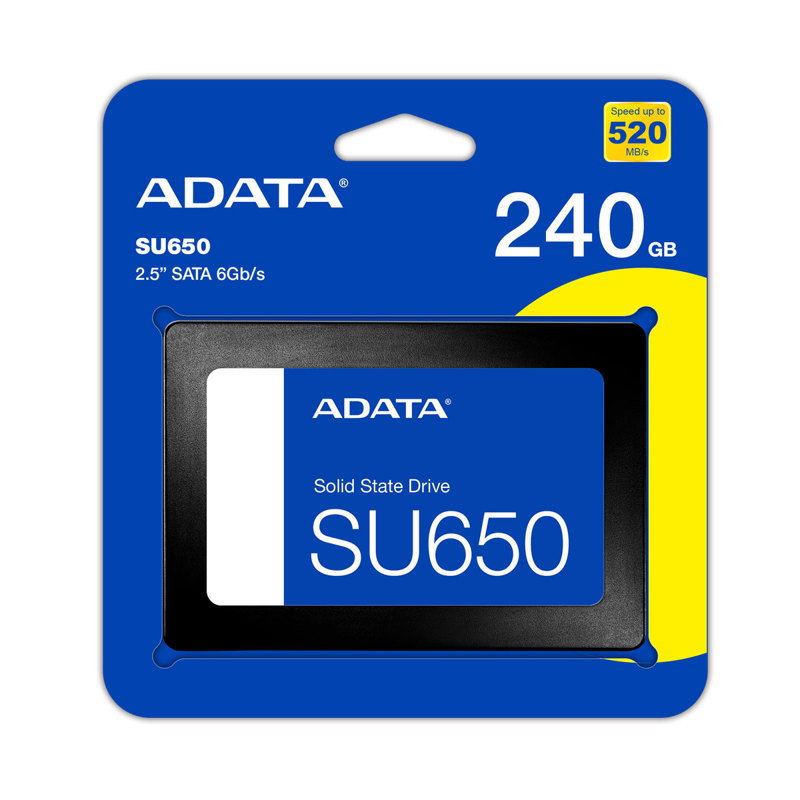 Твердотельный накопитель/ ADATA SSD Ultimate SU650, 240GB, 2.5" 7mm, SATA3, 3D TLC, R/W 520/450MB/s, IOPs 40 000/75 000, TBW 140, DWPD 0.5 (3 года)