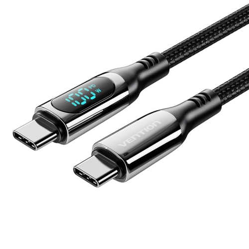 Кабель Vention USB 2.0 CM/CM с LED дисплеем - 1.2м. черный 5А PD100W, шт.