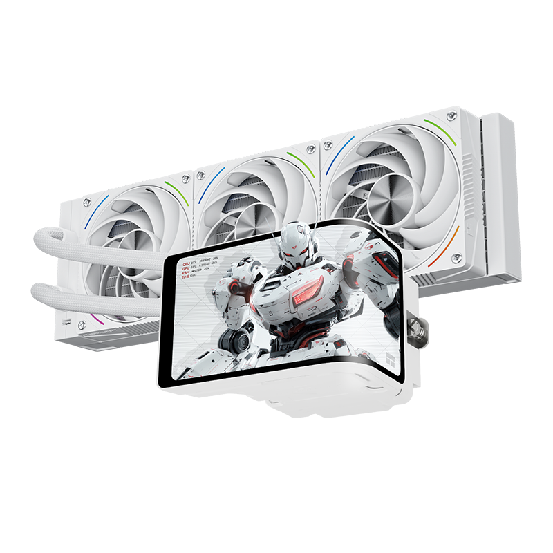 Водяное охлаждение для процессора/ Water Cooling System Thermalright Wonder Vision 360 Turbo (360mm, LED, White, ARGB/ Fans: 3x120mm, 120.38CFM, 44.7dBA, 3000RPM/ Pump height 107mm, 6400RPM, Rad thickness 27mm/ S: 1700, 1200, 1851, 115X, 2011, 2066, AM5, AM4)