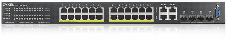 Коммутатор Управляемый ZyXEL - NebulaFlex Pro GS2220-28HP, Layer 2, 24-PoE, 24-1GbE, 4-combo-1GbE, SNMP, telnet, Web, CLI, в стойку, чёрный, GS2220-28HP-EU0101F