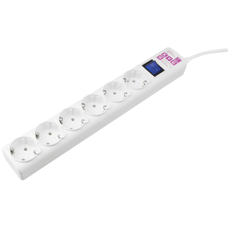 Фильтр-удлинитель Power Cube 3,0 м 6 розеток с заземлением (белый) 16А/3,5кВт/ Surge protector Power Cube 3,0 m 6 outlets (white) 16A / 3,5kVt
