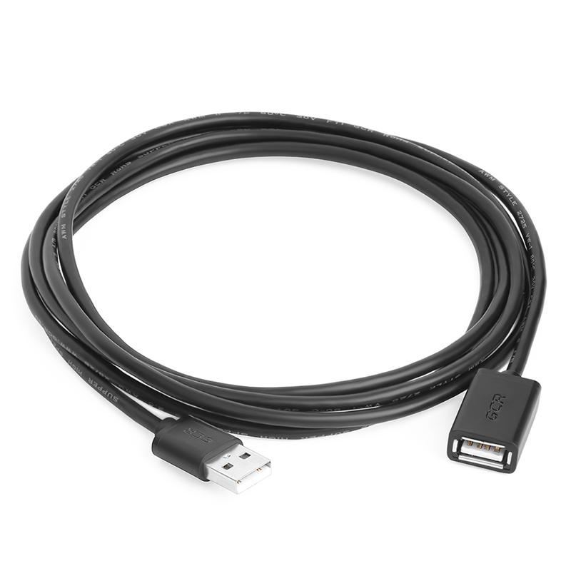 GCR Удлинитель 1.5m USB AM/AF, черный, 28/24 AWG, медь