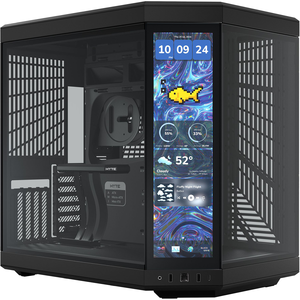 Корпус без блока питания/ Case HYTE Y70 Touch Infinite, Midi-Tower, TG, LCD, no fans, 2xUSB-A 3.2, 1xUSB Type-C, E-ATX, ATX, mATX, mITX Black
