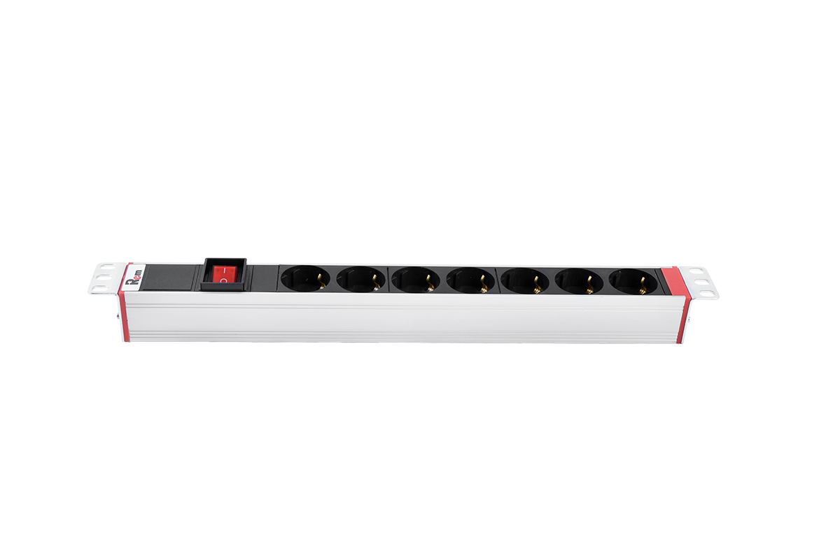 REM Блок розеток Rem-16 с выкл., 7 Schuko, вход IEC 60320 C20, 16A, алюм., 19"" (R-16-7S-V-440-Z)