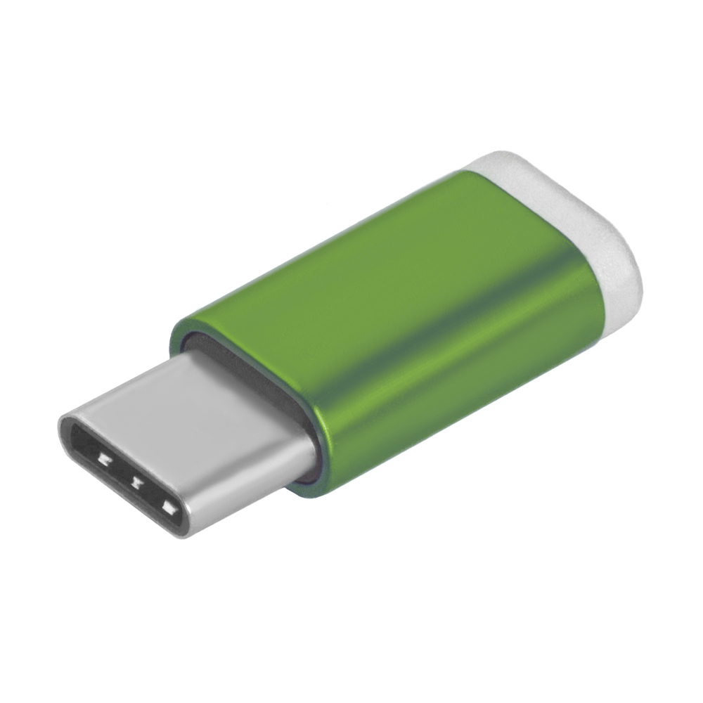 GCR Переходник USB Type C > MicroUSB 2.0, M/F, Зеленый