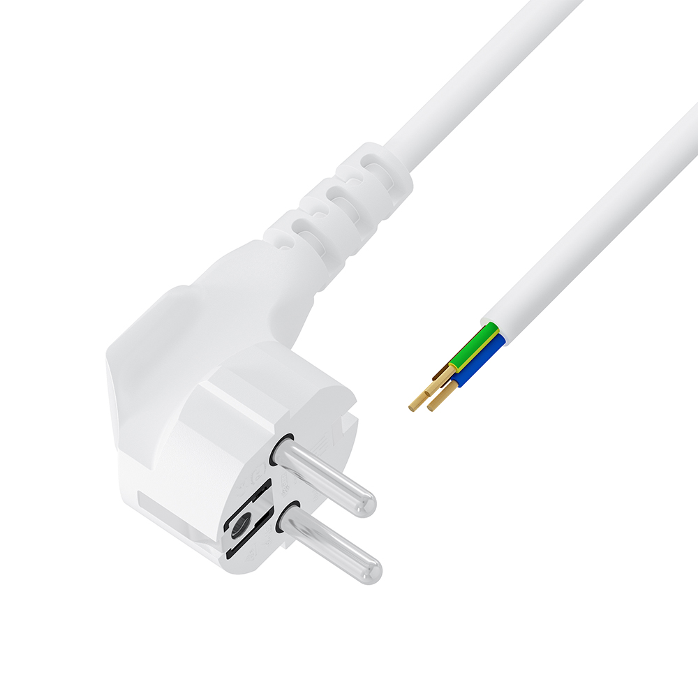 GCR PRO Кабель питания DIY PROF белый, 0.5m, евровилка угловая Schuko - без разъема, 3*1,5mm, медь