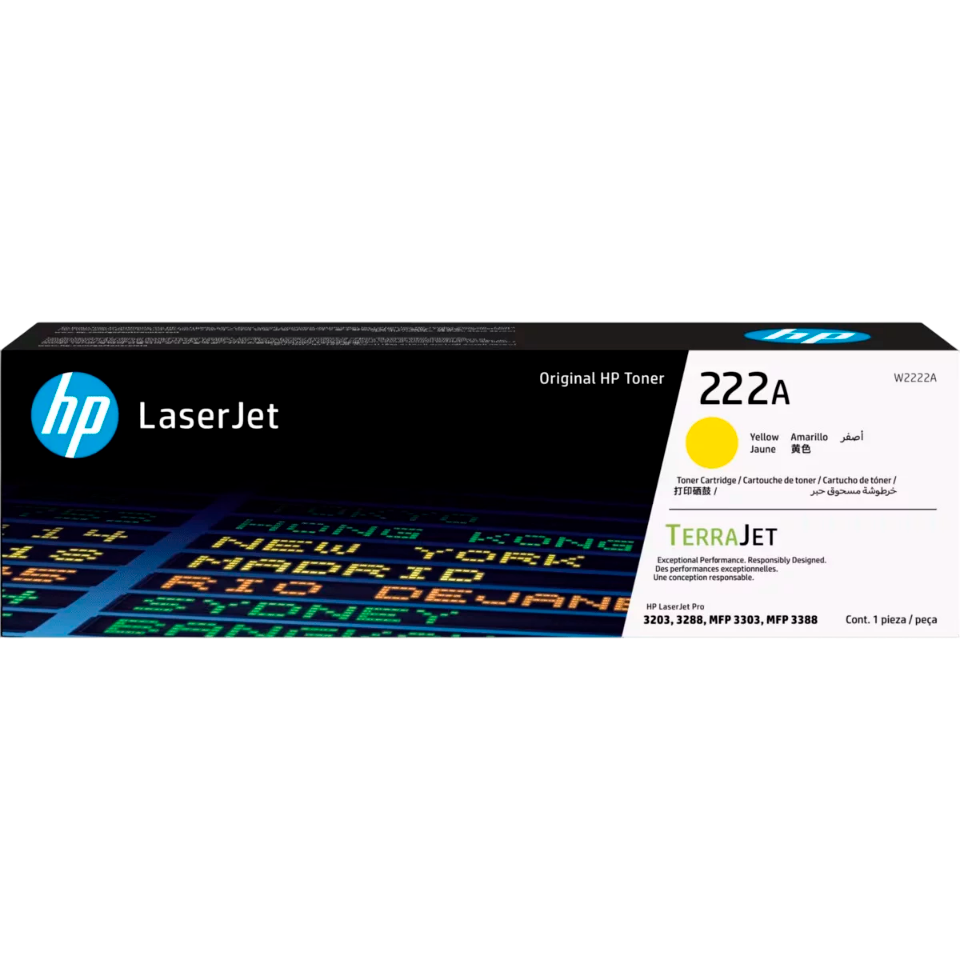 W2222A - 222A Yellow Original LaserJet Toner Cartridge for Color LaserJet Pro MFP 3303, up to 1200 pages