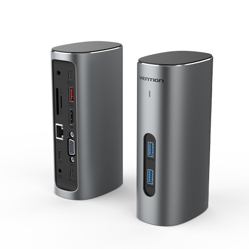 Vention <TPJH0-EU> Docking Station  USB-C  ->  HDMI(F)+VGA(F)+RJ45+2xUSB3.0+USB3.1+USB-C+PD+Jack3.5+SD/microSD CR