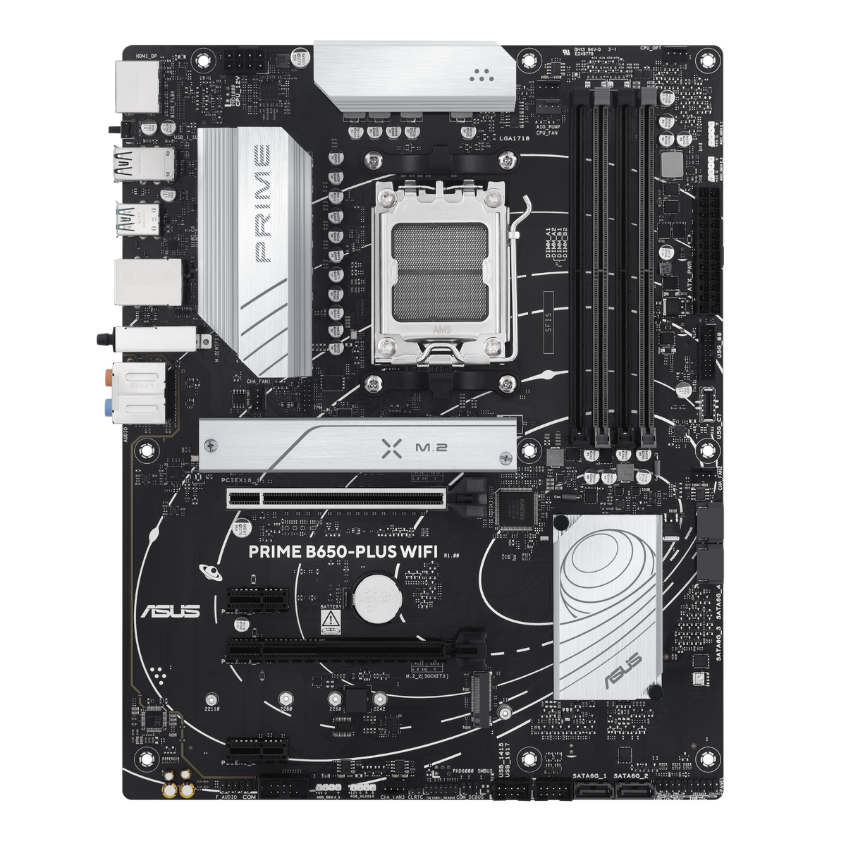 ASUS PRIME B650-PLUS WIFI (Socket AM5, ATX, 4xDDR5(128GB), DP/HDMI 2.1, 2xPCIe 4.0x16/2xPCIe 4.0, 1xLAN (2.5GbE), Wi-Fi 6E, 4xSATA 6Gb/s, 2xM.2, 1xM.2 E key, 1xType-C, 5xUSB 3.2, 2xUSB 2.0)90MB1KP0-M0