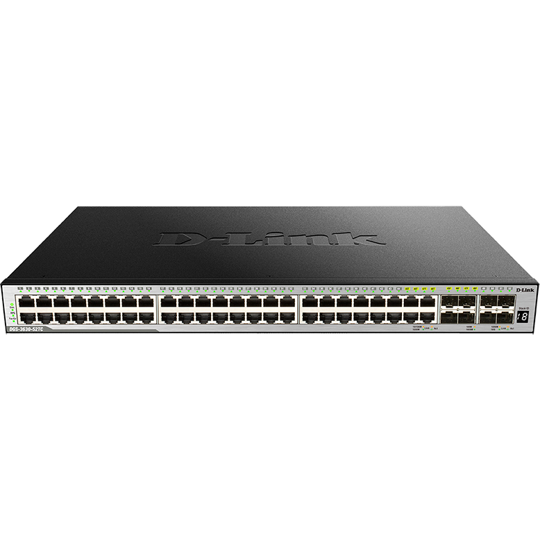Коммутатор/ DGS-3630-52TC/A1ASI,DGS-3630-52TC/*SI Managed L3 Stackable Switch 44x1000Base-T, 4x10GBase-X SFP+, 4xCombo 1000Base-T/SFP, Surge 6KV, CLI, 1000Base-T Management, RJ45 Console, mini-USB Console, USB, RPS, Alarm RJ-45, Dying Gasp, Standard Image F/W