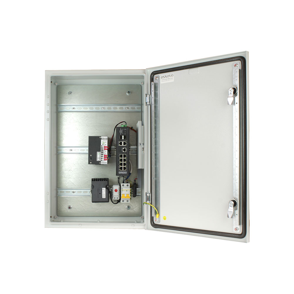 Уличный коммутатор OSNOVO OS-46T1(SW-80822/ILR) Уличный управляемый (L2+) коммутатор на 12 портов с термостабилизацией на базе уличной станции OSNOVO OS-46T1. Порты: 2xGE (10/100/1000Base-T) с PoE BT (до 90W) + 6xGE (10