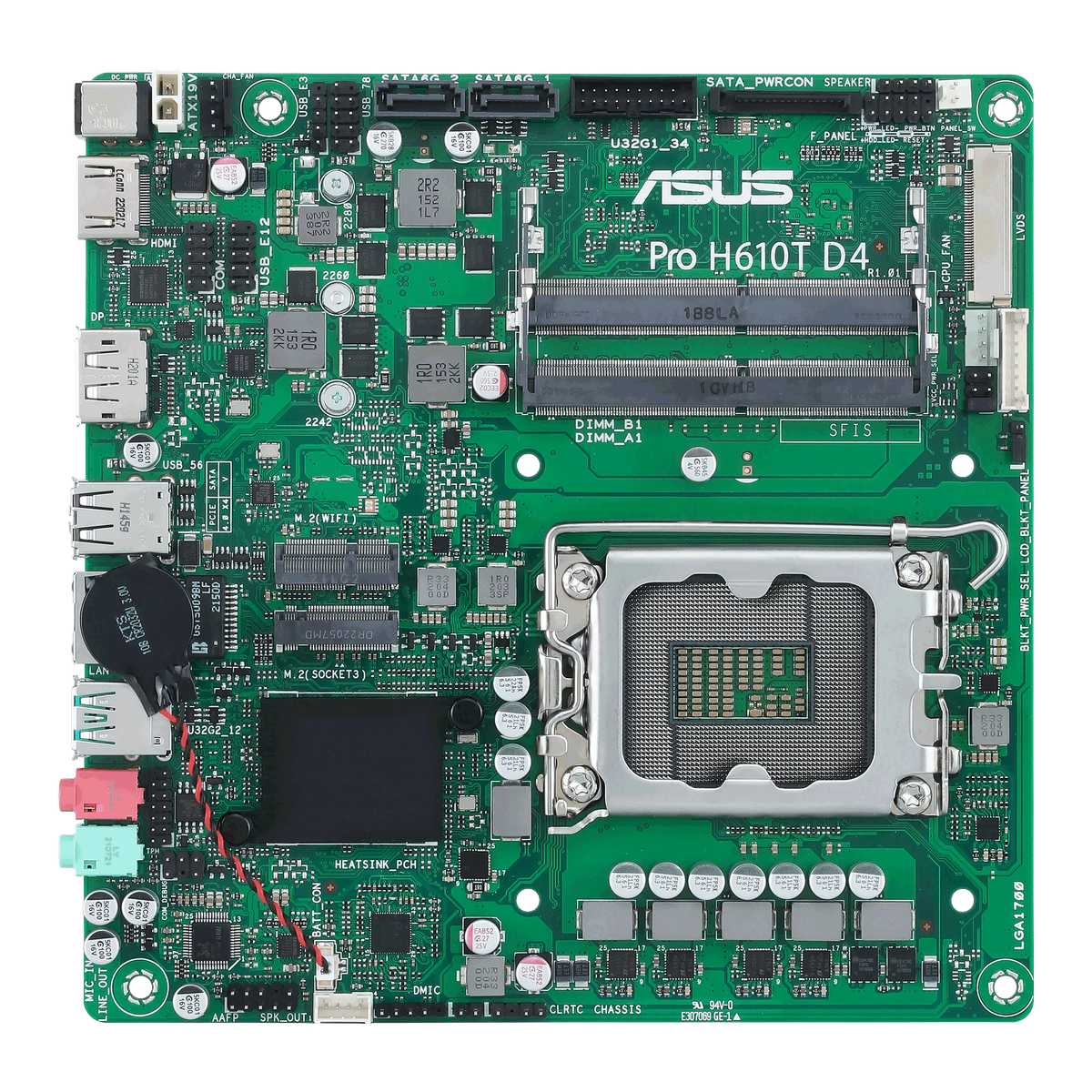 Материнская плата ASUS PRO H610T D4-CSM, LGA1700, H610, 2*SATA, 1*M.2, 2*USB 3.2, 2*USB 2.0, DP+HDMI, mITX; 90MB1AM0-M0EAYC