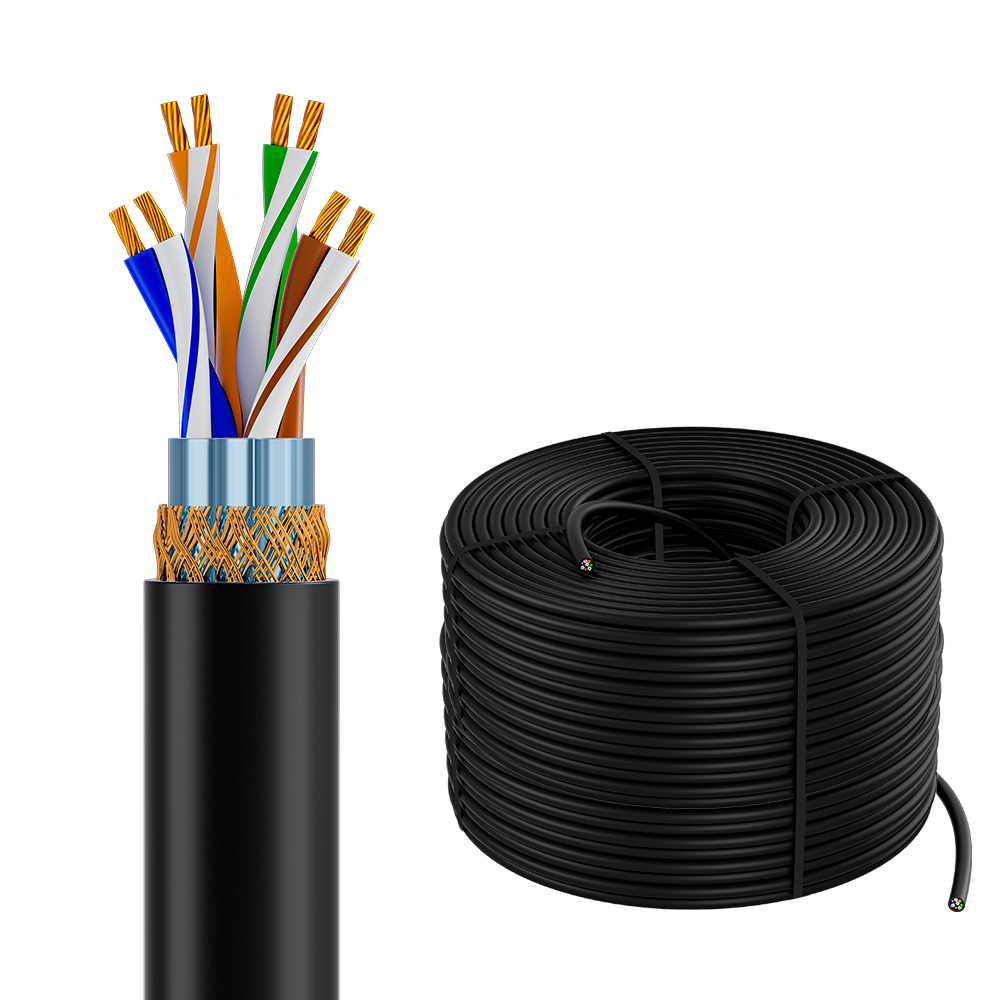 4PH Кабель LAN витая пара 300m в бухте, SF/UTP кат.5e, CCA 4*2*7/0.2(24AWG), многожильный (Stranded), черный, 4PH-R90952