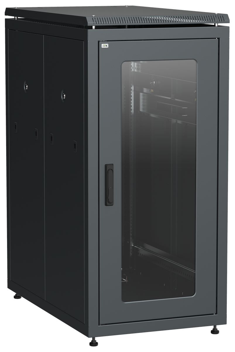 ITK Шкаф сетевой 19" LINEA N 24U 600х1000 мм стеклянная передняя дверь, задняя перфорированная черный