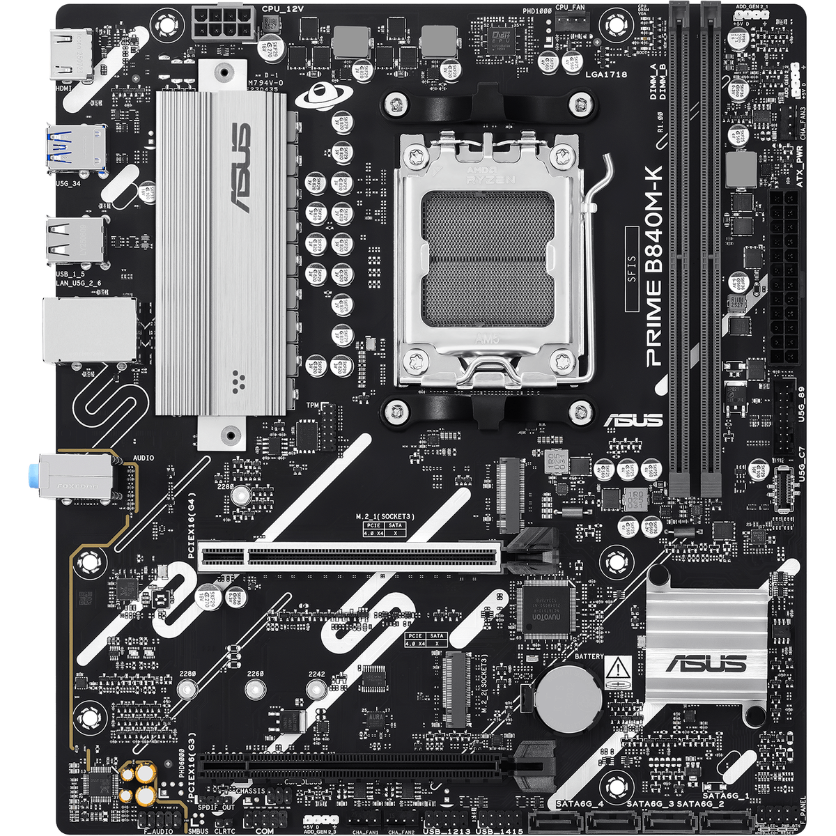 Материнская плата ASUS PRIME B840M-K AM5 mATX 2xDDR5 2xPCIEx16 2xM.2 HDMI 2.5GLAN (90MB1PK0-M0EAY0)