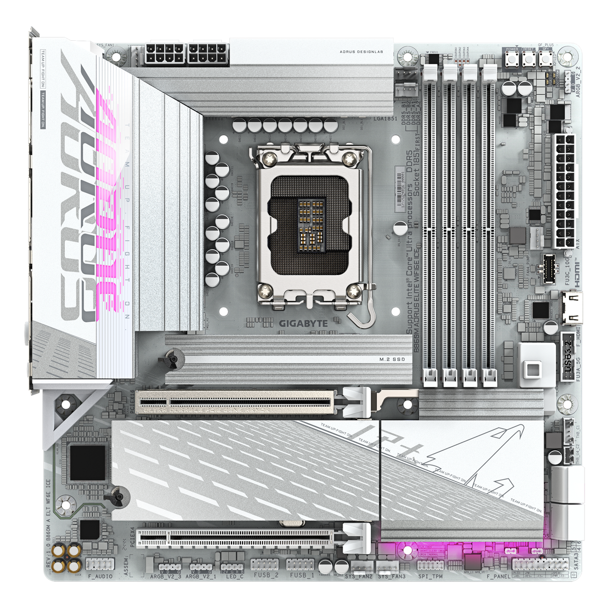 Материнская плата Gigabyte B860M A ELT WF6E ICE Soc-1851 Intel B860 4xDDR5 mATX AC`97 8ch(7.1) 2.5Gg RAID+HDMI+DP