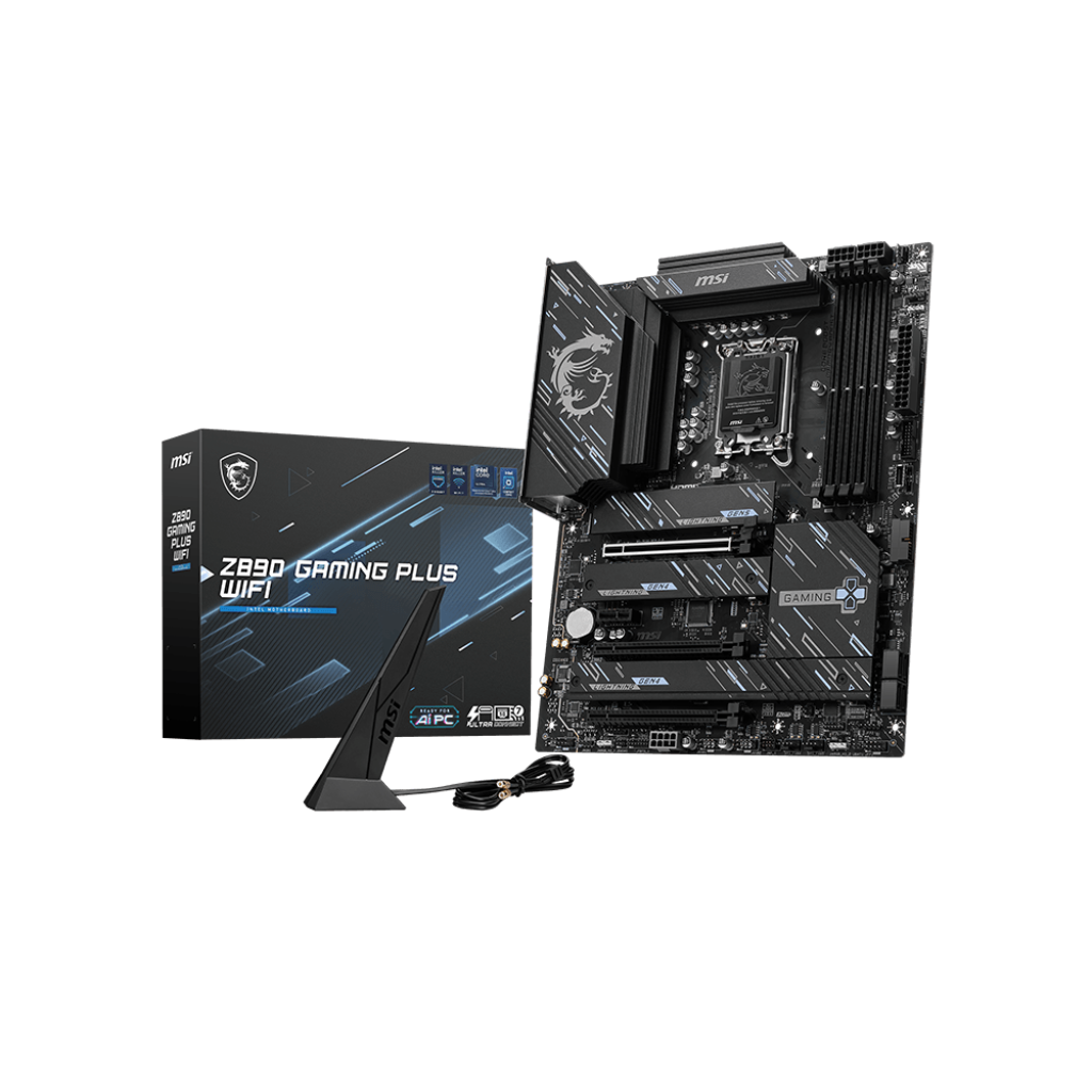 Материнская плата MSI Z890 GAMING PLUS WIFI, LGA 1851, Intel Z890, 4xDDR5, 4xSATA, 4xM.2, 1xPCIe 5.0 x16, 2xPCIe 4.0 x4, 1xPCIe x1, 1xHDMI, 1xDP, 1xUSB-C Thunderbolt 4, 1xUSB-C 3.2 Gen 2, 1x 5Gb LAN, 1xUSB-A 3.2 Gen 2, 2xUSB-A 3.2 Gen 1, 4xUSB-A 2.0, 3x3.5 мм, 7.1, ATX