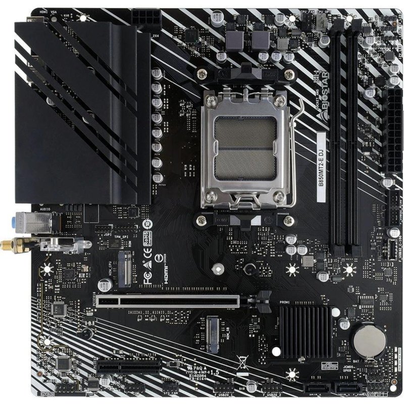 Материнская плата Biostar B850MT2-E DJ SocketAM5 AMD B850 2xDDR5 mATX AC`97 8ch(7.1) 2.5Gg RAID+HDMI+DP