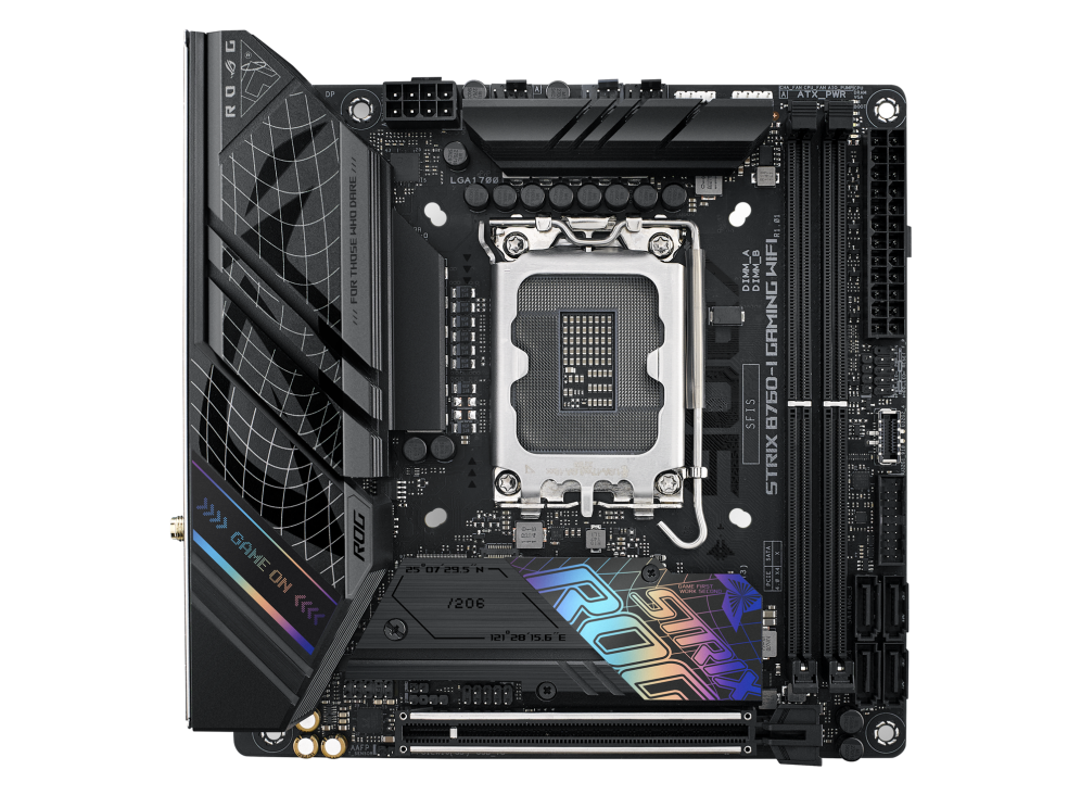 Материнская плата ASUS ROG STRIX B760-I GAMING WIFI, LGA1700, B760, 2*DDR5, 4*SATA, 2*M.2, 3*USB 3.2, 3*USB 2.0, Type-C, 1*PCIx16, DP+HDMI, mITX; 90MB1D90-M1EAY0
