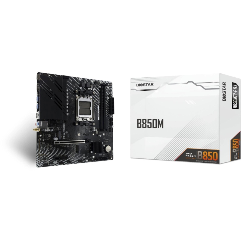 Материнская плата Biostar B850MT2-E DJ SocketAM5 AMD B850 2xDDR5 mATX AC`97 8ch(7.1) 2.5Gg RAID+HDMI+DP